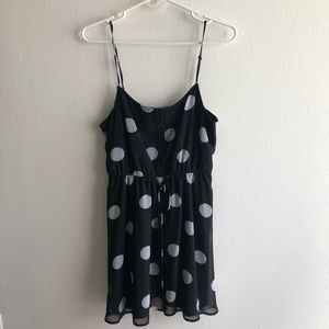 Navy and White Polka Dot Dress with Tie Waist